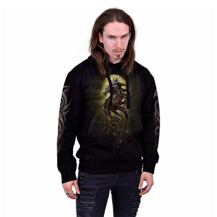 Spiral Oak Dragon Kapuzenpullover mit Rücken- und Ärmeldruck  