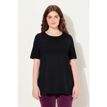 T-shirt in cotone biologico con righe a punto smock, scollo a girocollo e mezze maniche