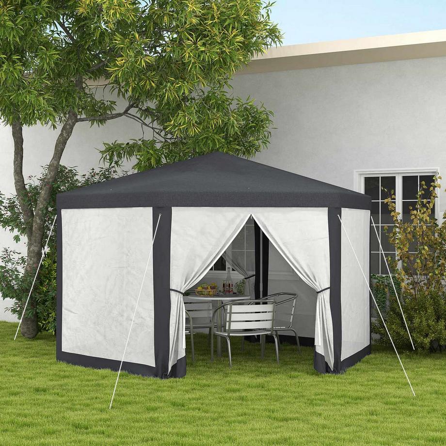 Northio Gazebo da giardino 4x4 m con zanzariera, esagonale, tendone per feste in poliestere e metallo, grigio scuro per feste in giardino  