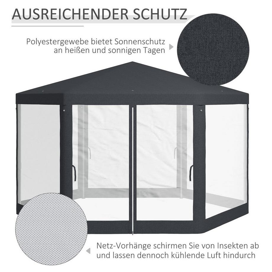 Northio Gazebo da giardino 4x4 m con zanzariera, esagonale, tendone per feste in poliestere e metallo, grigio scuro per feste in giardino  