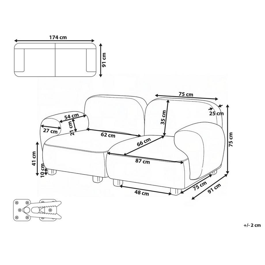 Beliani Canapé 2 places en Tissu Moderne AMLI  