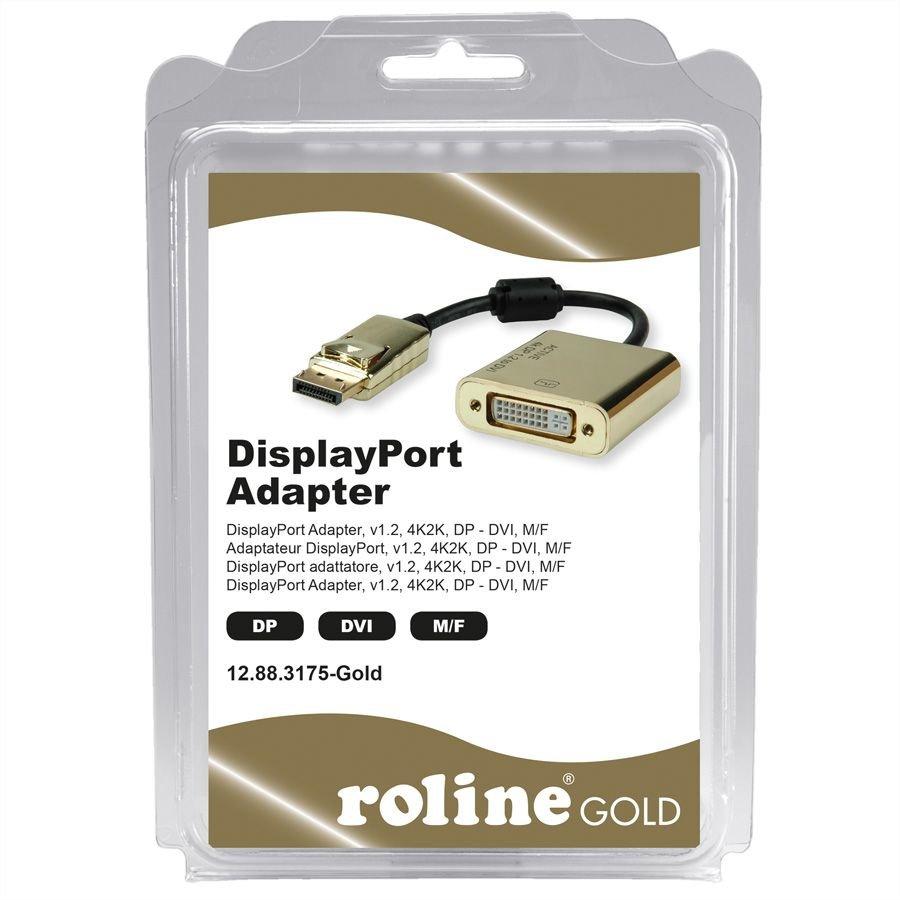 Roline  ROLINE 12.88.3175 câble vidéo et adaptateur 0,15 m DisplayPort DVI-D Noir, Or 