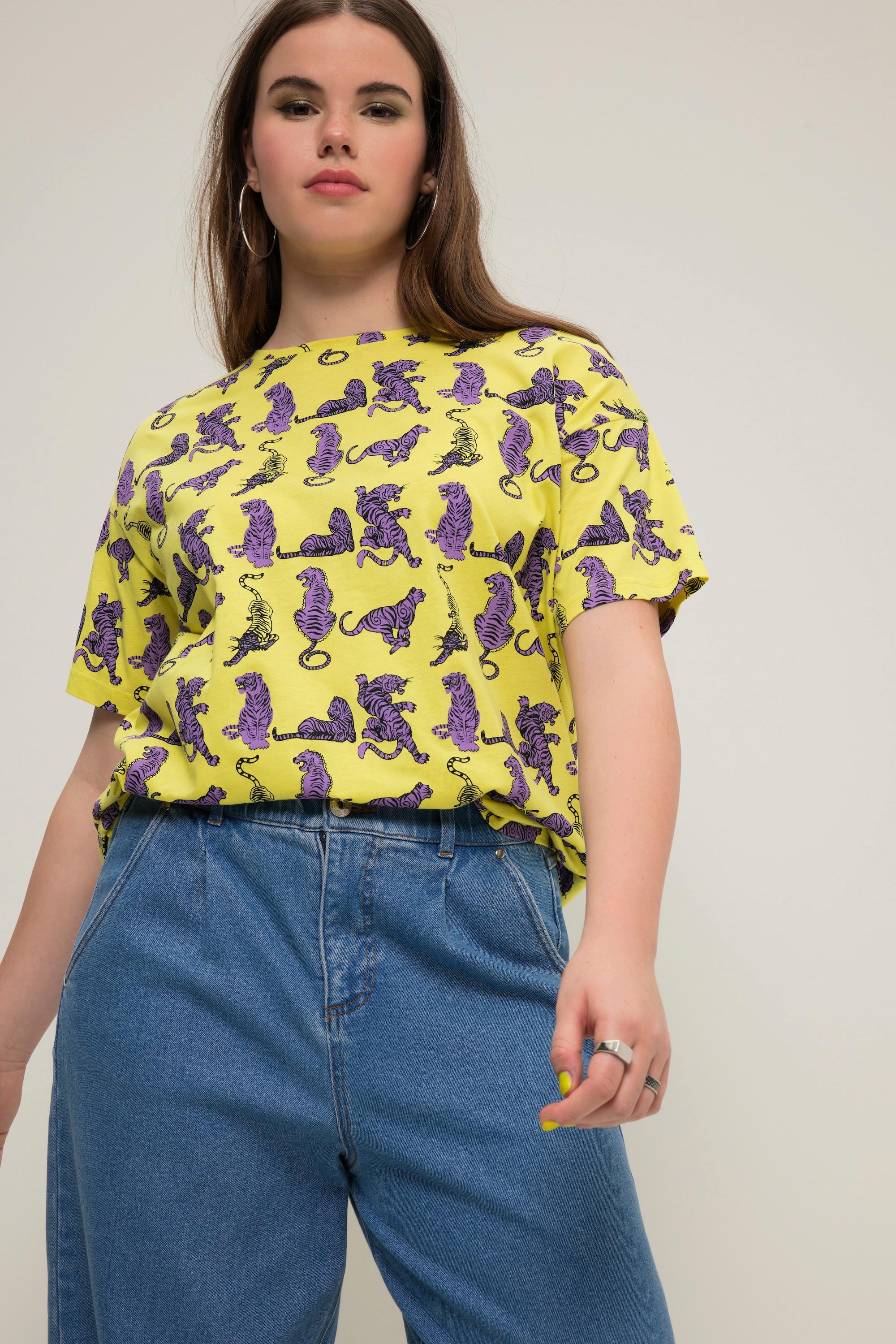 Studio Untold  T-shirt oversized à col rond et manches courtes, imprimé tigres 