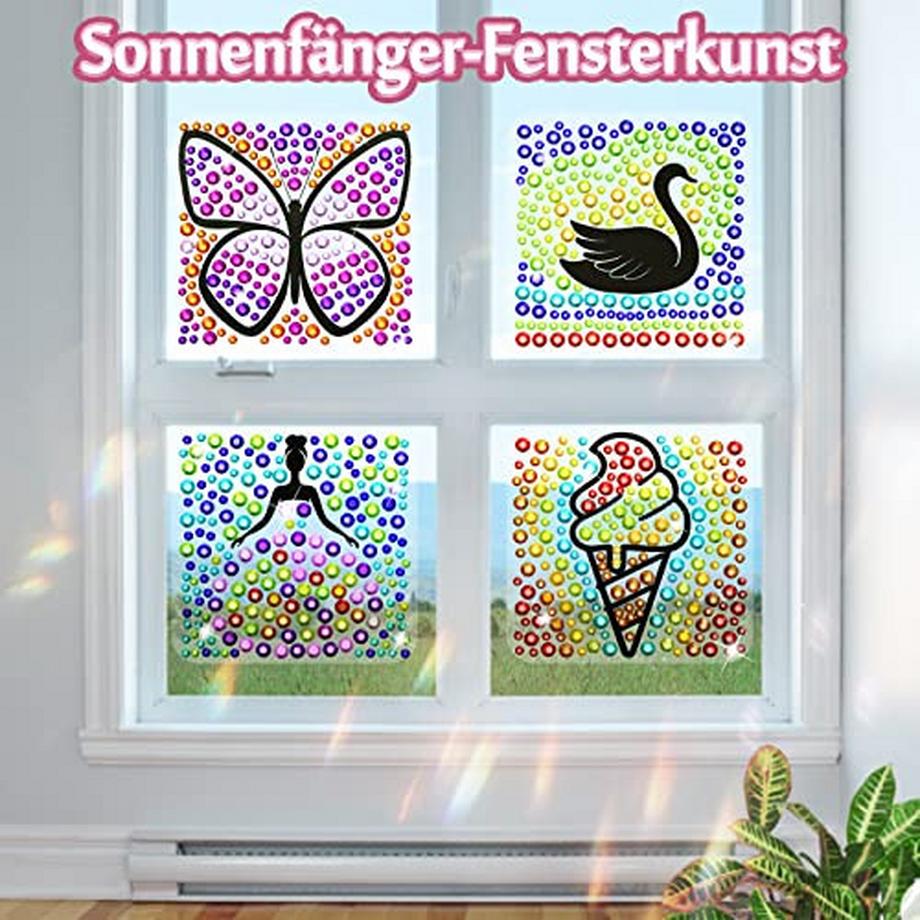 Activity-board  Sonnenfänger-Bastelsets für Kinder, Kunsthandwerk für Kinder, DIY-Diamant-Spielzeug für Mädchen, Fenster-Edelstein-Kunst-Set mit 4 Themen 