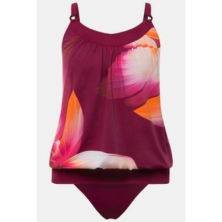 Ulla Popken  Tankini con fiori, materiale riciclato, spalline regolabili e coppe morbide 