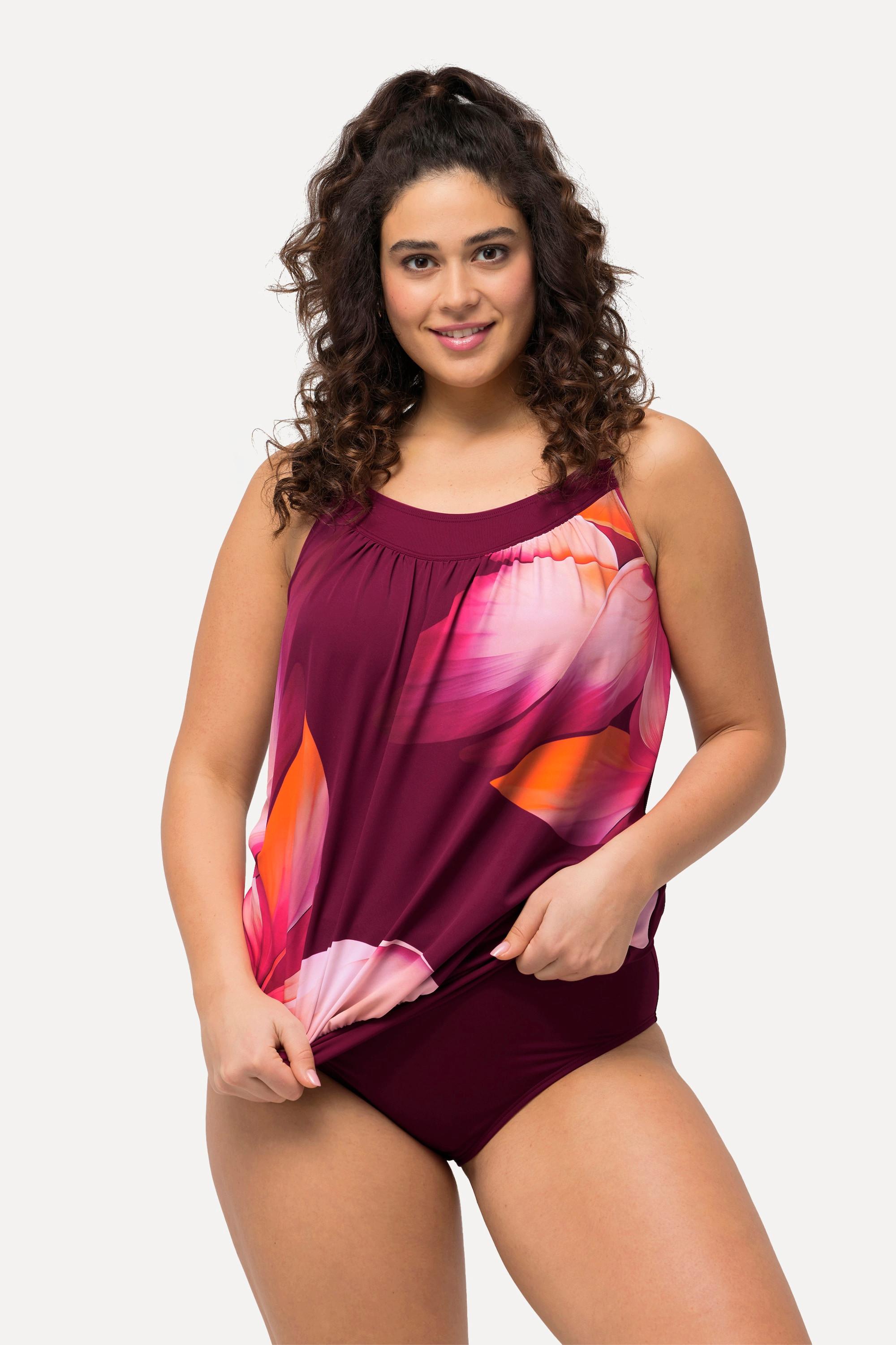 Ulla Popken  Tankini con fiori, materiale riciclato, spalline regolabili e coppe morbide 