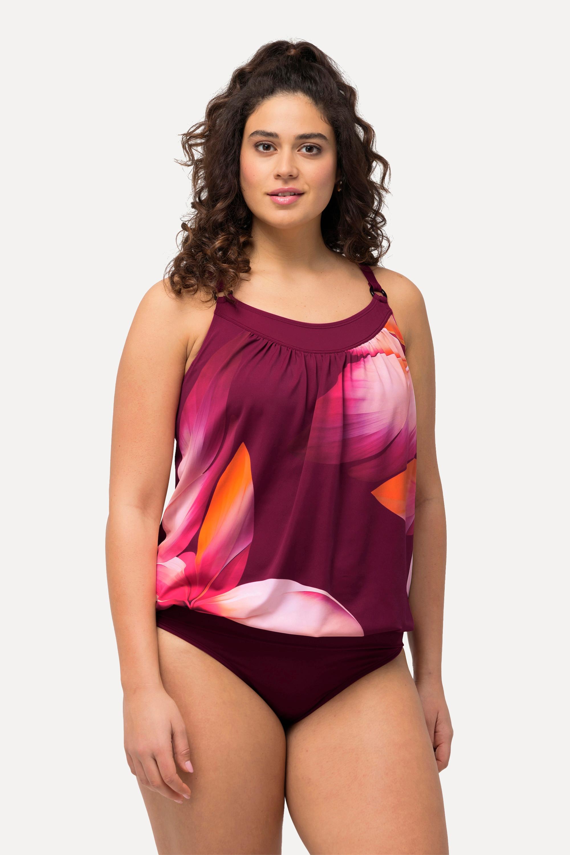 Ulla Popken  Tankini con fiori, materiale riciclato, spalline regolabili e coppe morbide 