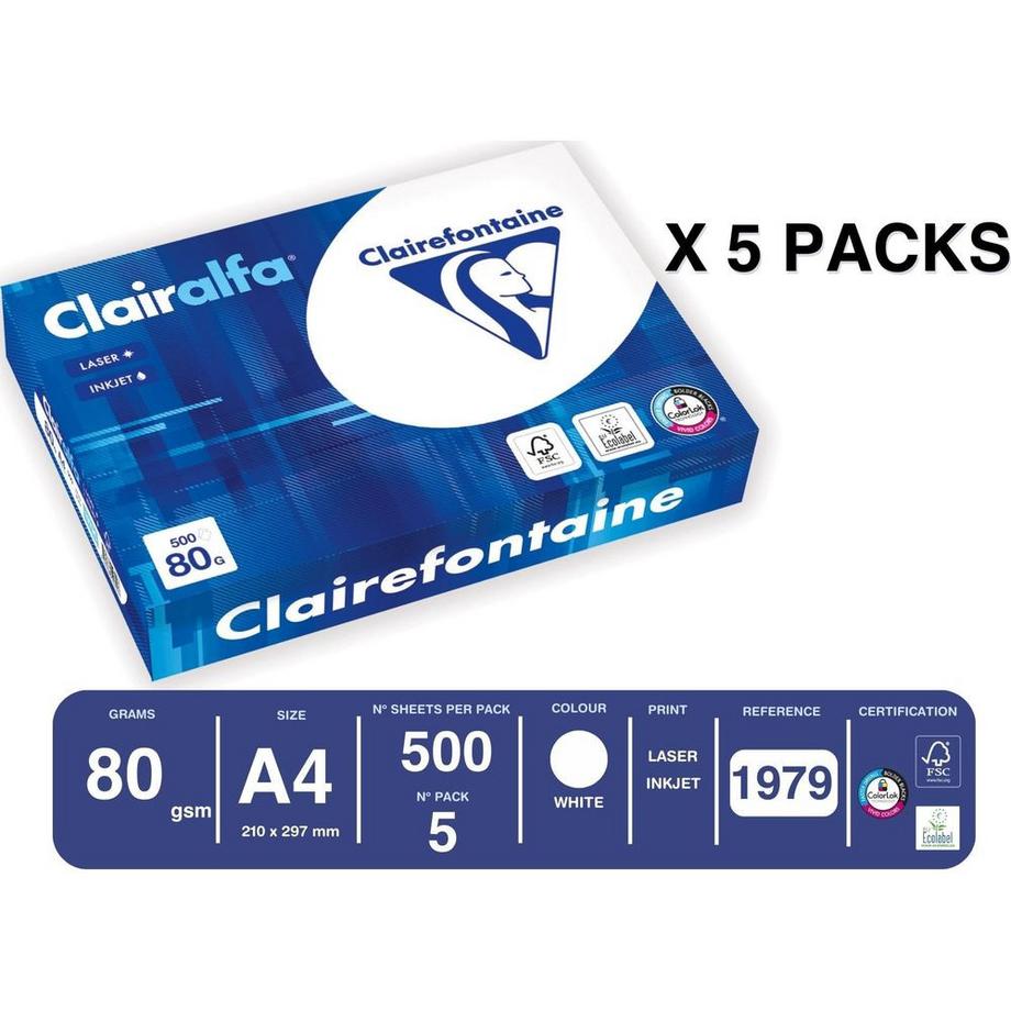 Clairefontaine Clairefontaine CLAIRALFA - Ultra blanc - A4 (210 x 297 mm) - 80 g/m² - 500 feuille(s) papier uni  