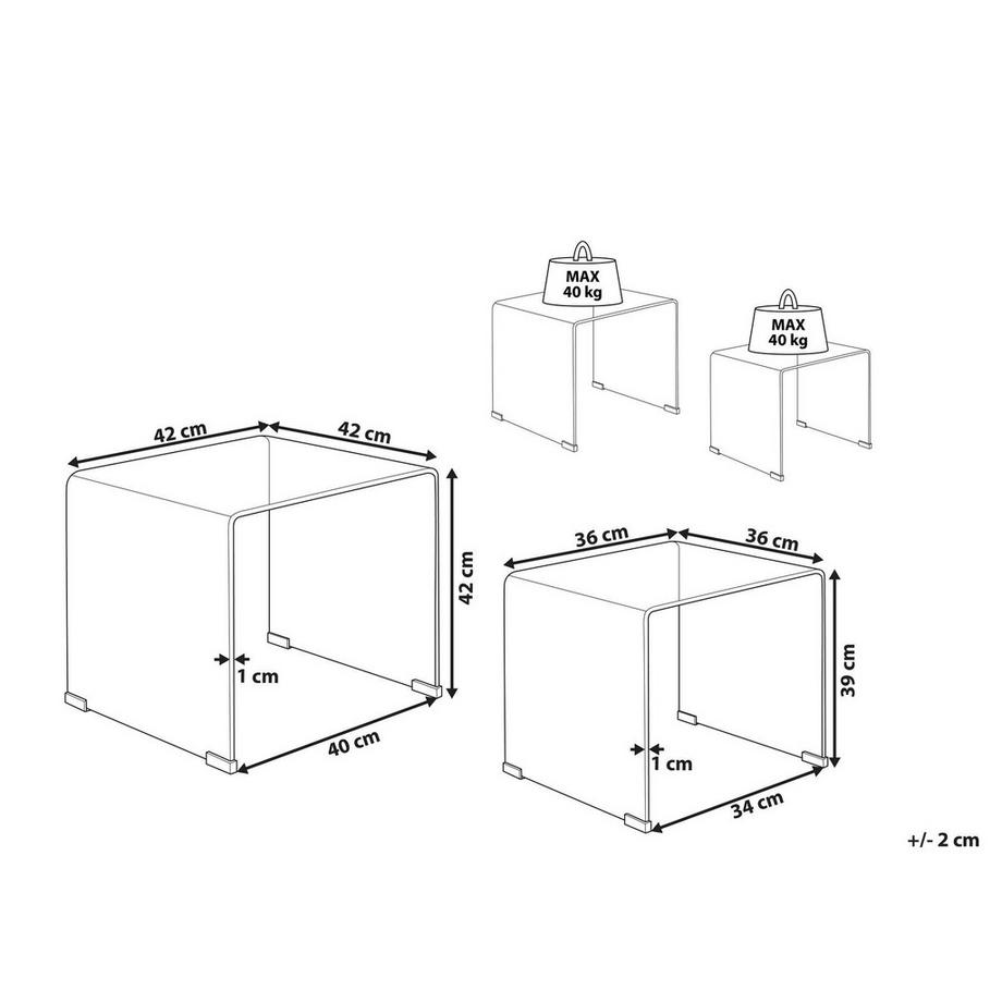 Beliani Lot de 2 tables d'appoint en Verre de sécurité Rétro KENDALL  