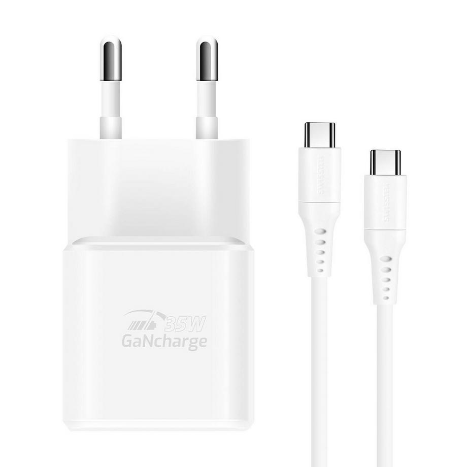 SWISSTEN  35W GaN Ladegerät + USB-C Kabel Weiß 
