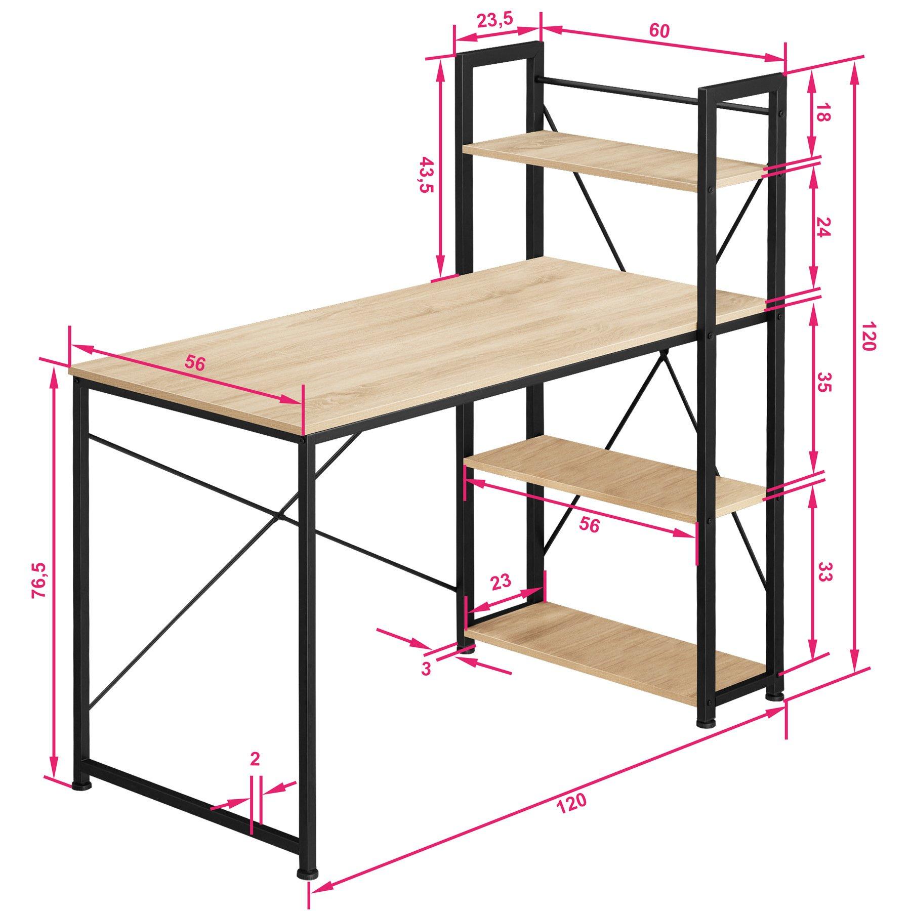 Tectake Scrivania da computer Hershey 122 x 61 x 120 cm  