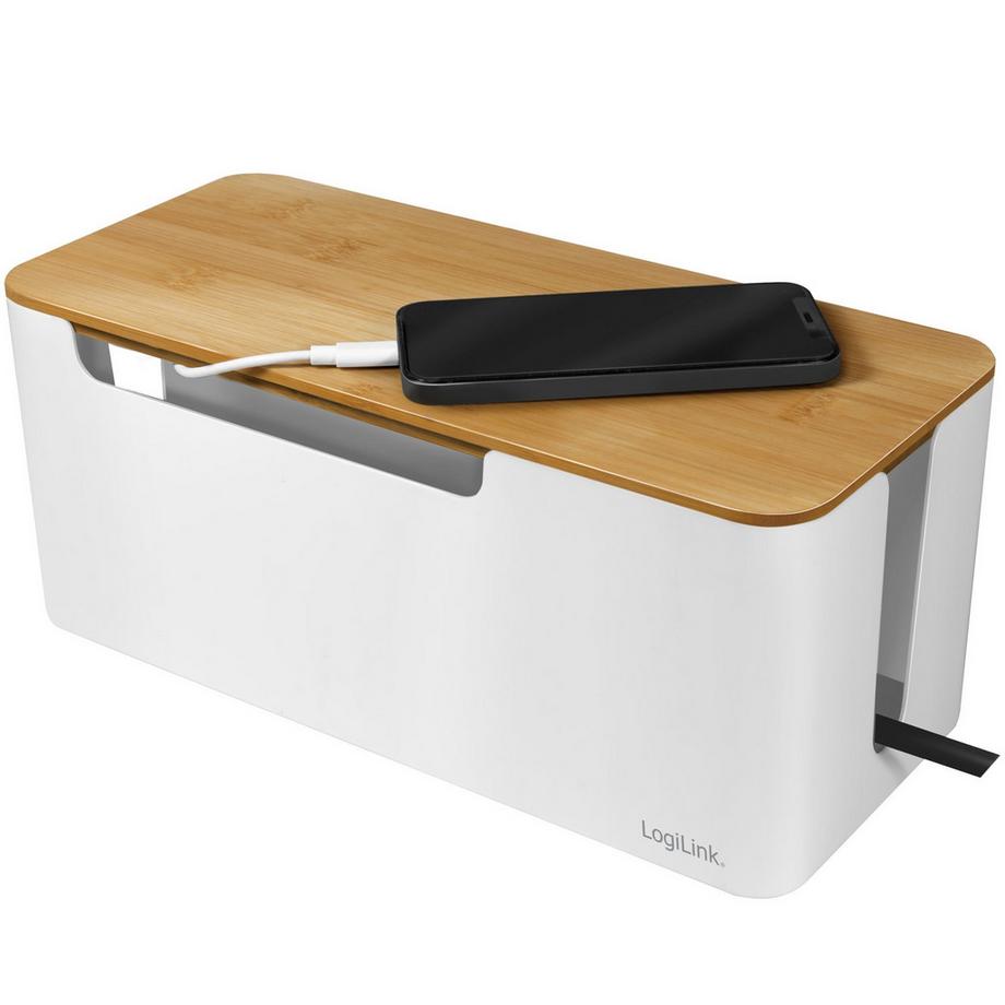 LogiLink  Boîte à câbles - Cache-câbles avec couvercle en bambou 32x14x13cm 