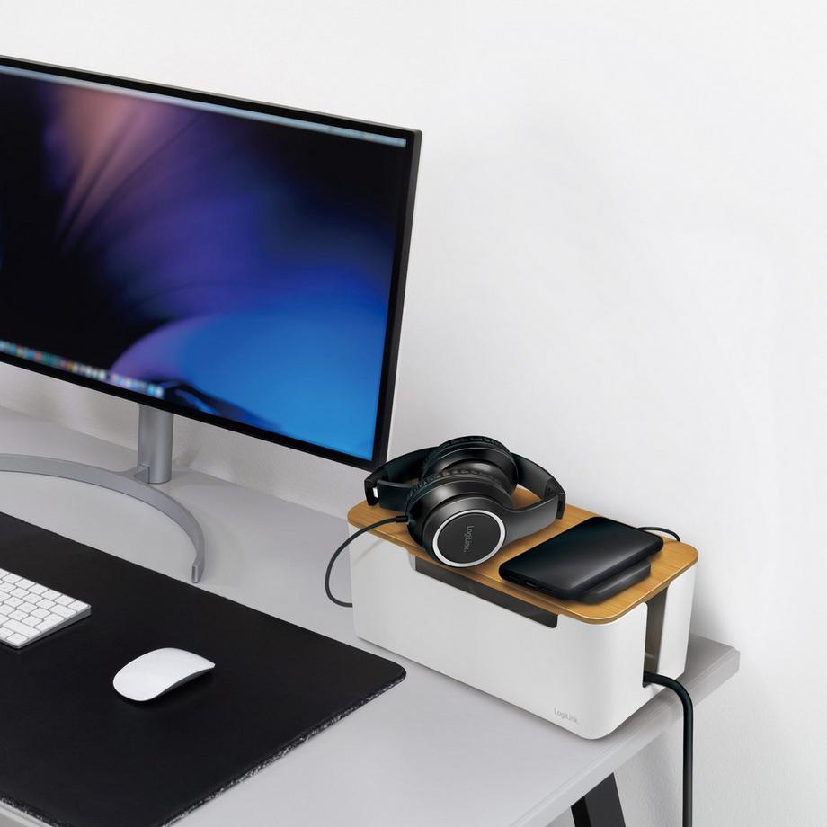 LogiLink  Boîte à câbles - Cache-câbles avec couvercle en bambou 32x14x13cm 