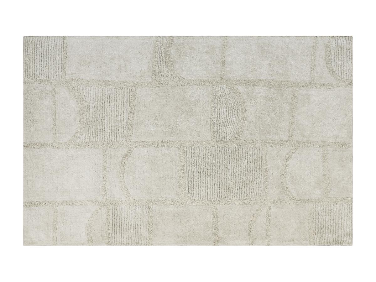 Vente-unique  Tapis en relief en coton fait à la main - 200 x 290 cm - 1800g/m2 - Ivoire - HAZELA 