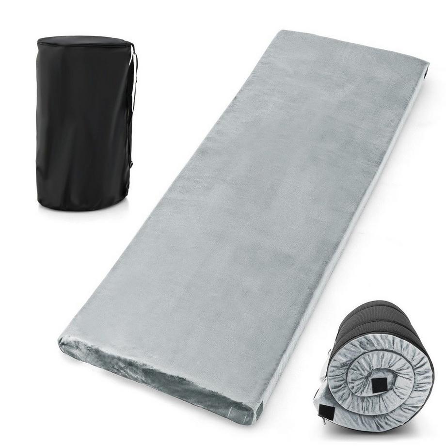 B2X  Tapis de couchage de camping, matelas de camping en mousse à mémoire de forme, tapis de couchage léger avec housse en flanelle, 183 x 62,5 x 6,5 cm, gris 