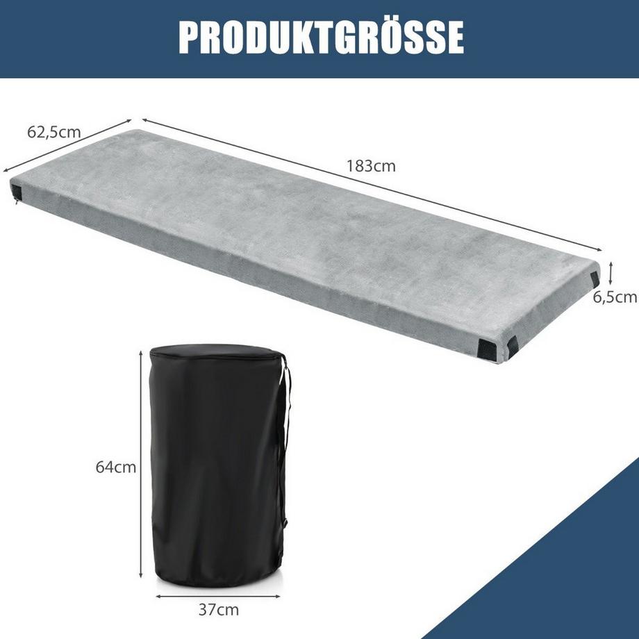 B2X  Tapis de couchage de camping, matelas de camping en mousse à mémoire de forme, tapis de couchage léger avec housse en flanelle, 183 x 62,5 x 6,5 cm, gris 