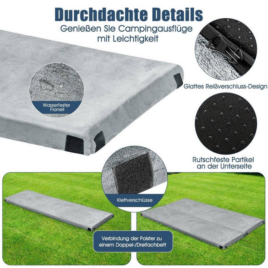 B2X  Tapis de couchage de camping, matelas de camping en mousse à mémoire de forme, tapis de couchage léger avec housse en flanelle, 183 x 62,5 x 6,5 cm, gris 