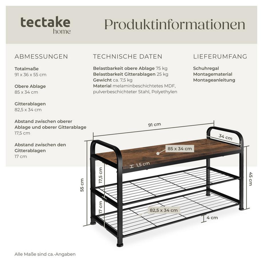 Tectake Étagère à chaussures SOUTHAMPTON style industriel  