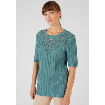 Pull effet crochet fil ruban effet crochet, plastron fantaisie féminin, col rond.