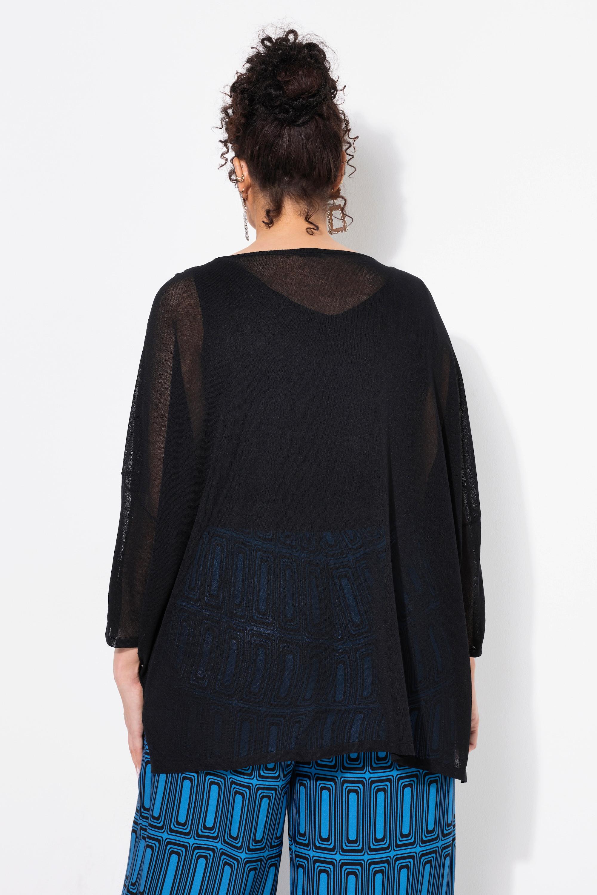 Ulla Popken Maglione Oversize Lavorazione a Quadri Scollo Rotondo Mezze Maniche  