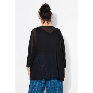 Ulla Popken Maglione Oversize Lavorazione a Quadri Scollo Rotondo Mezze Maniche  