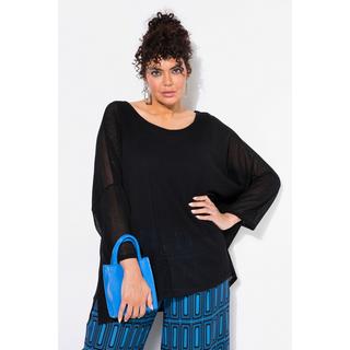 Ulla Popken Maglione Oversize Lavorazione a Quadri Scollo Rotondo Mezze Maniche  