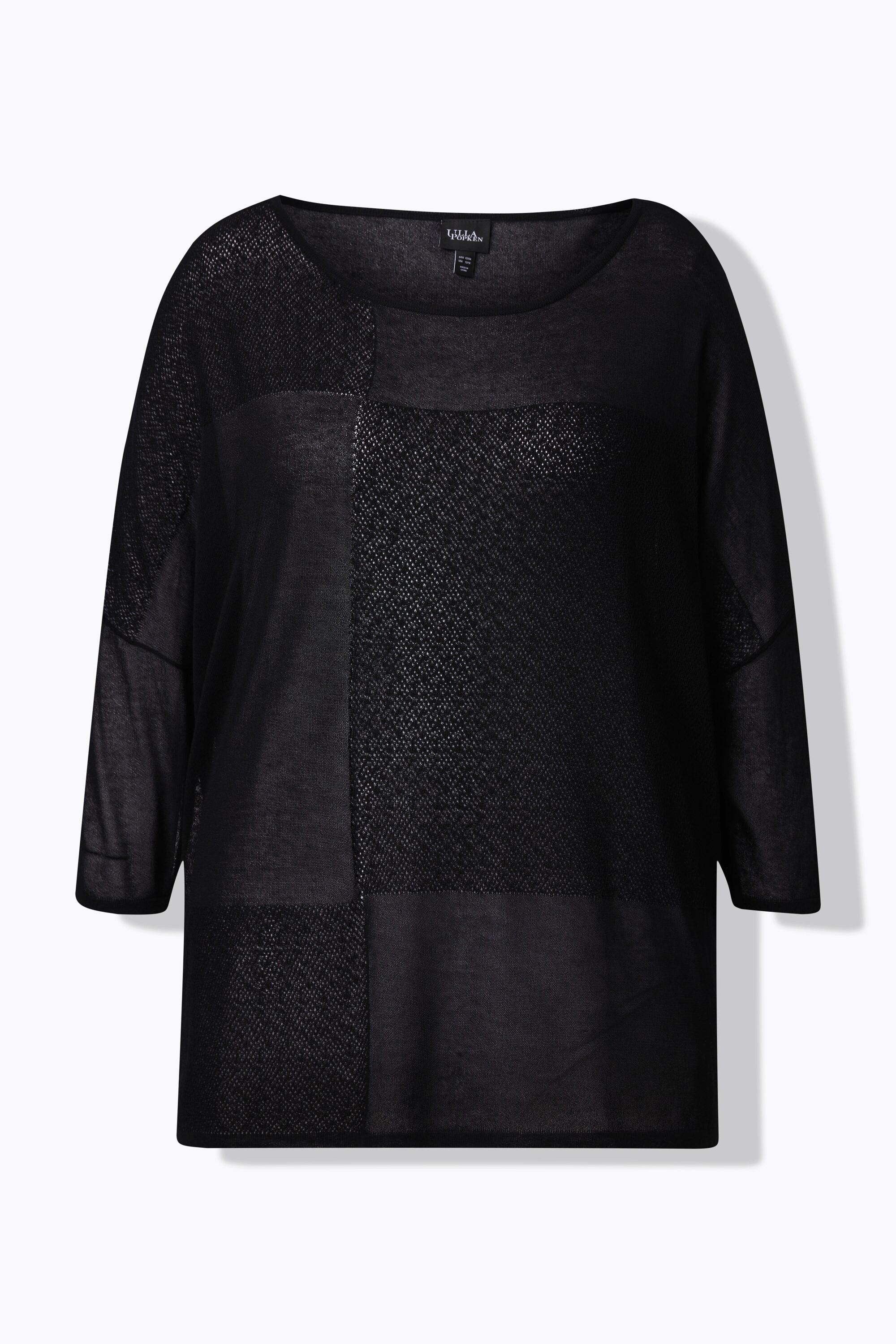 Ulla Popken Maglione Oversize Lavorazione a Quadri Scollo Rotondo Mezze Maniche  