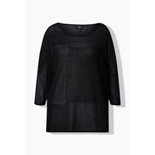 Ulla Popken Maglione Oversize Lavorazione a Quadri Scollo Rotondo Mezze Maniche  