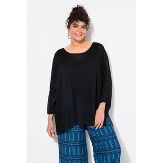 Ulla Popken Maglione Oversize Lavorazione a Quadri Scollo Rotondo Mezze Maniche  