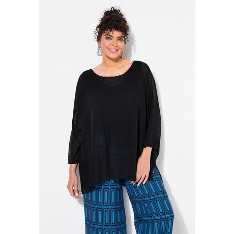 Ulla Popken Maglione Oversize Lavorazione a Quadri Scollo Rotondo Mezze Maniche  