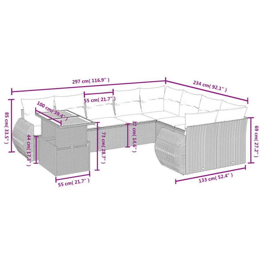 VidaXL set divano da giardino Polirattan  