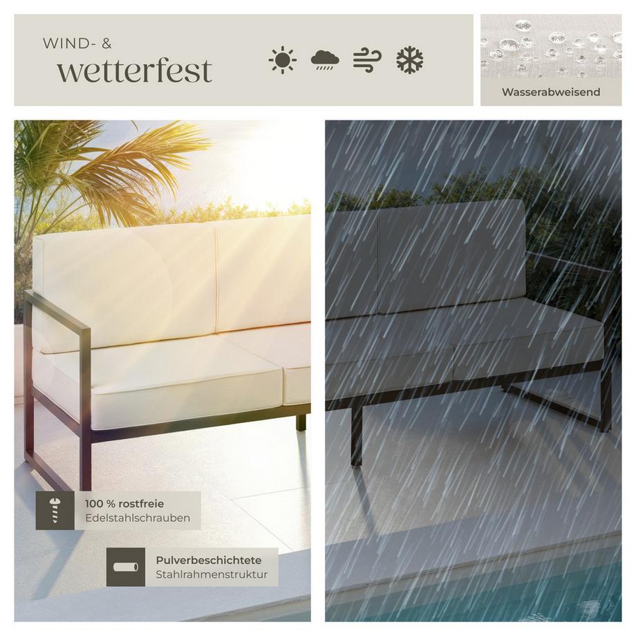 Tectake Garten-Loungesofa Comosa Dicke des Sitzpolsters 14 cm wasserabweisende, abnehmbare Polyesterbezüge  