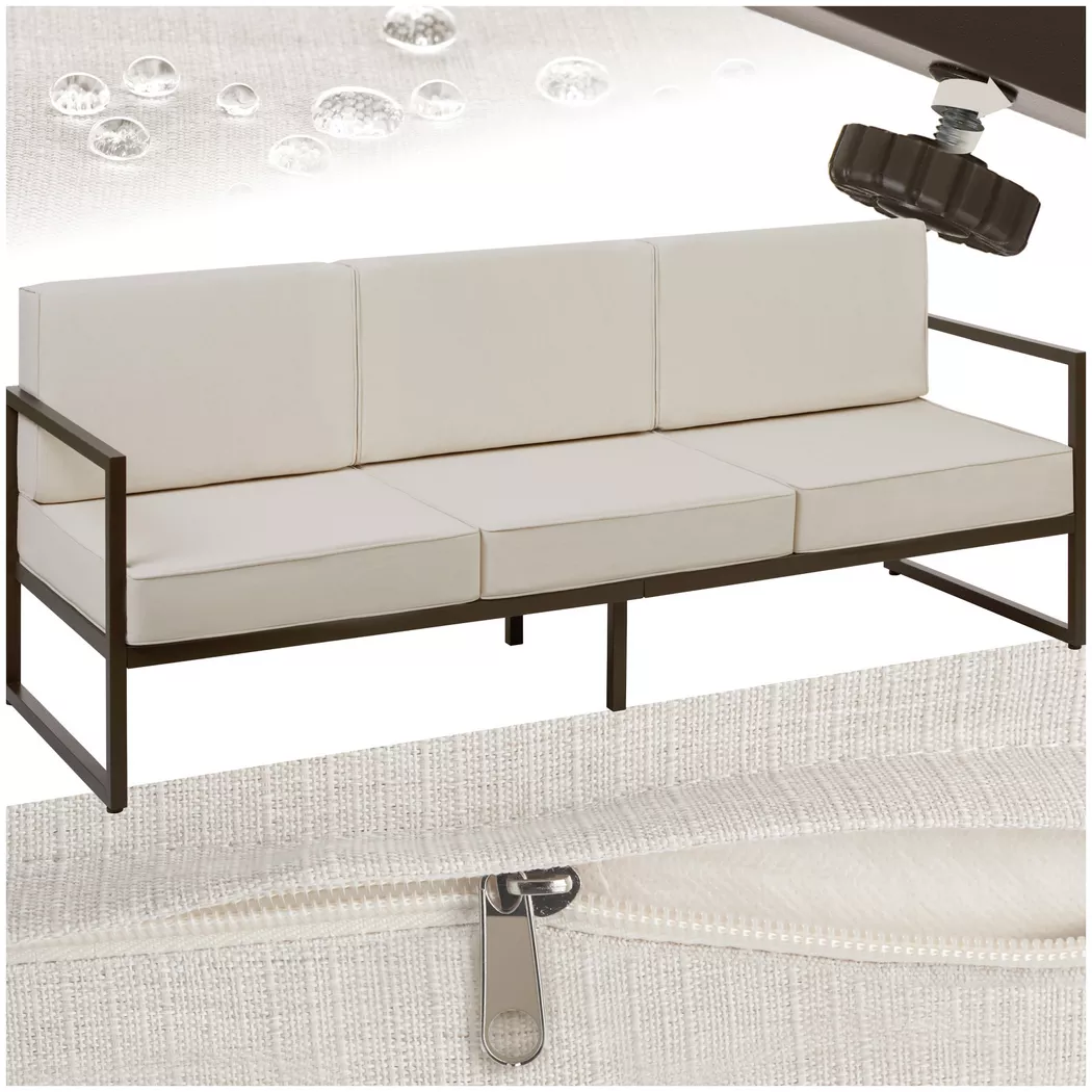 tectake® Garten-Loungesofa, Dicke des Sitzpolsters 14 cm, pulverbeschichtetes Stahlgestell, 210 x 78 x 85 cm