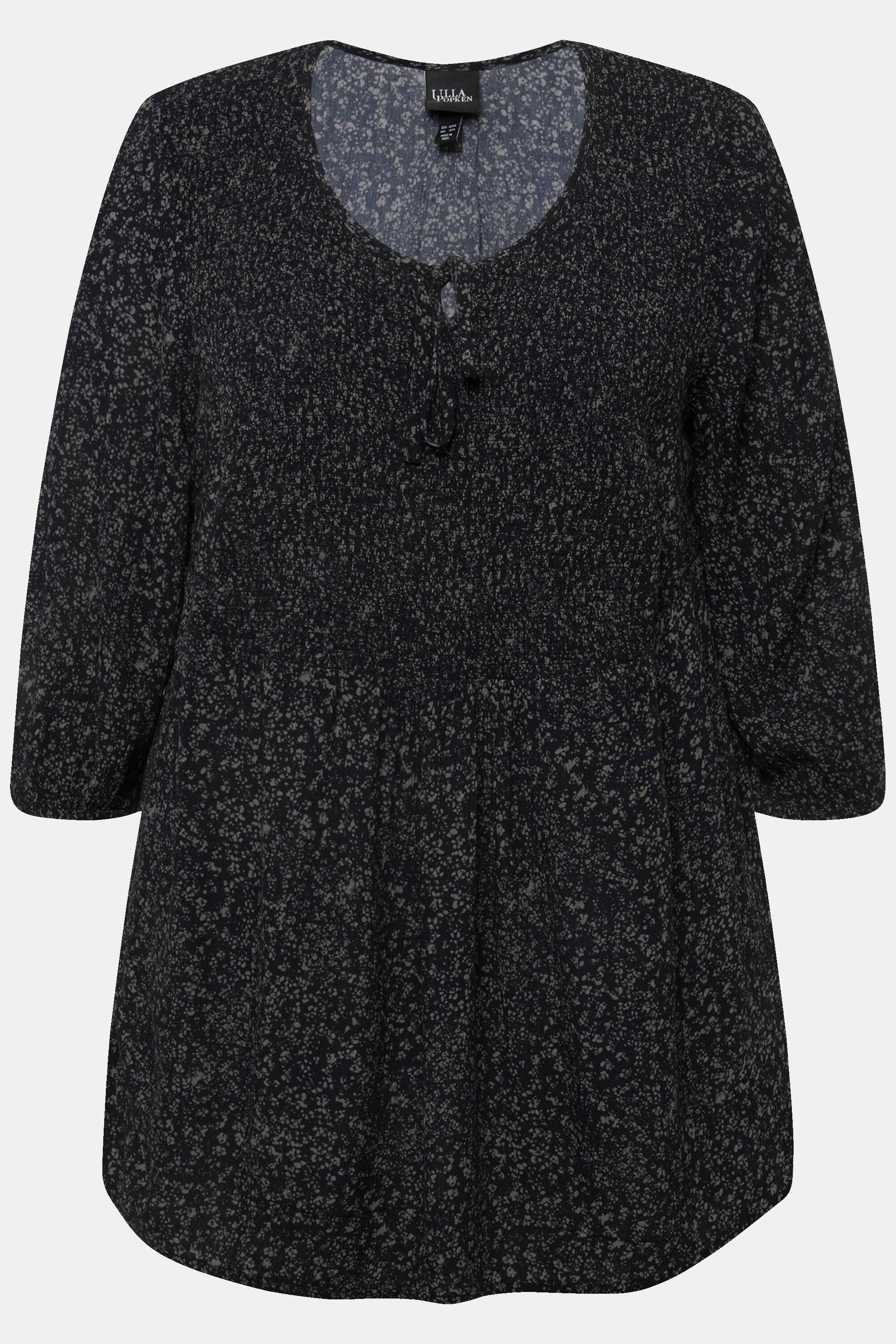 Ulla Popken Blouse Smockée Pois Coupe A Col Rond Manches 3/4  