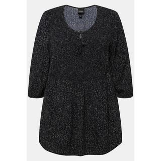 Ulla Popken  Blusa dal taglio svasato con punto smock, pallini, scollo a girocollo e maniche a 3/4 