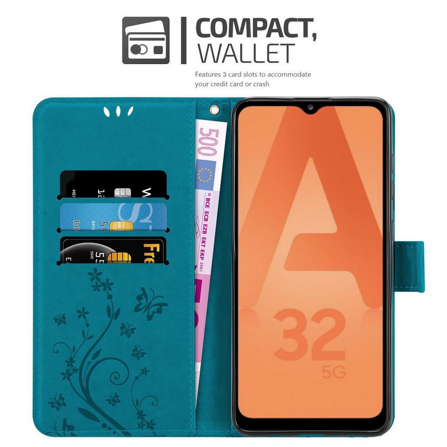 Cadorabo  Housse compatible avec Samsung Galaxy A32 5G - Coque de protection au design floral avec fermeture magnétique, fonction de support et emplacements pour cartes 