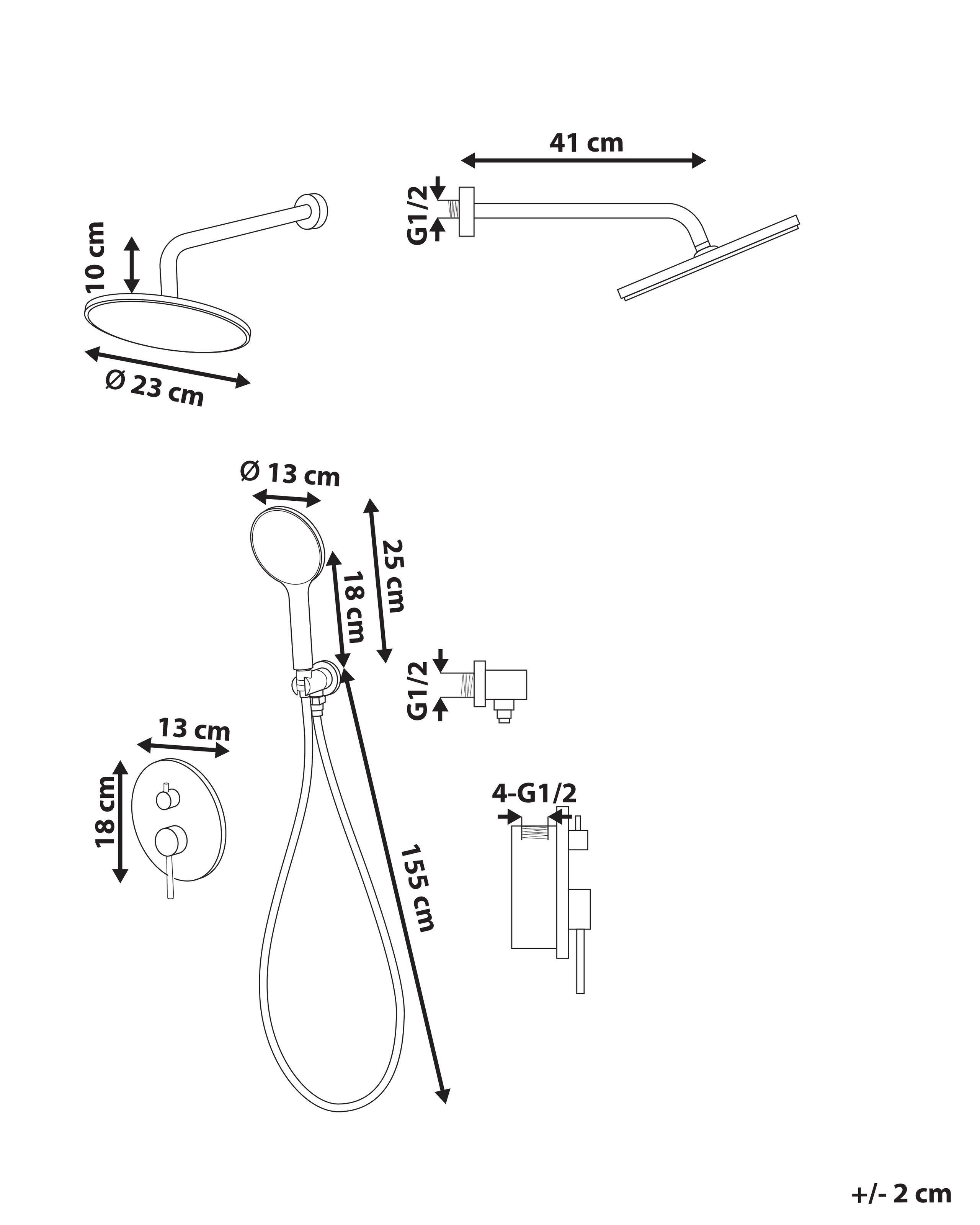Beliani Set doccia da incasso con soffione a pioggia en Ottone Moderno PUELO  