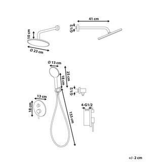 Beliani Set doccia da incasso con soffione a pioggia en Ottone Moderno PUELO  