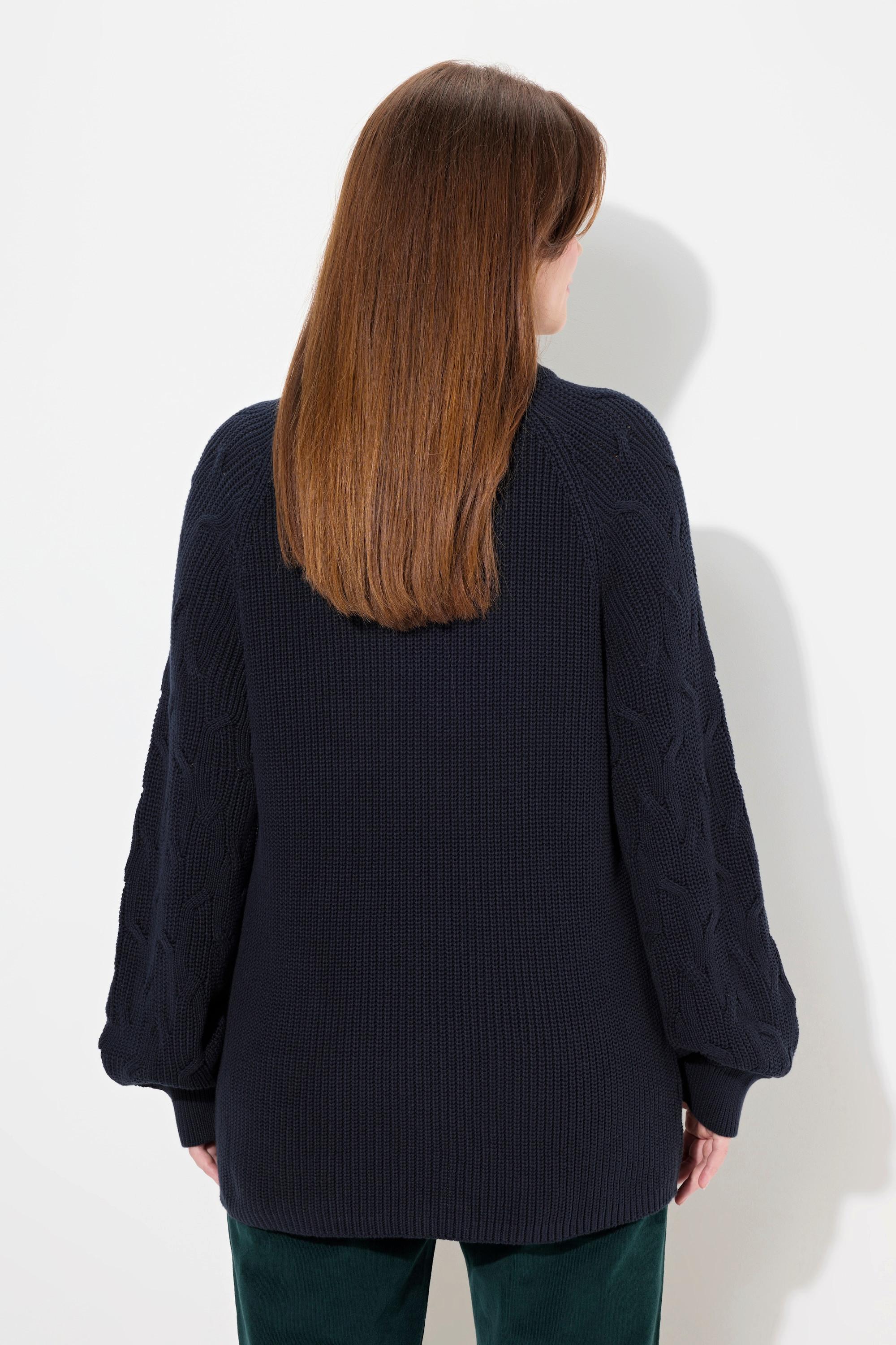 Ulla Popken  Pullover, Zopfmuster, Stehkragen, Langarm, Biobaumwolle 