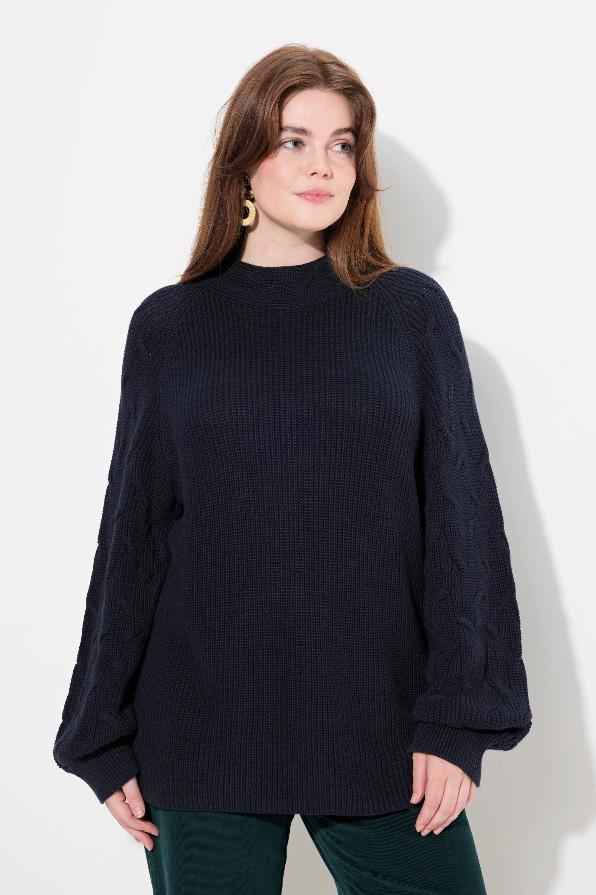 Ulla Popken  Pullover, Zopfmuster, Stehkragen, Langarm, Biobaumwolle 