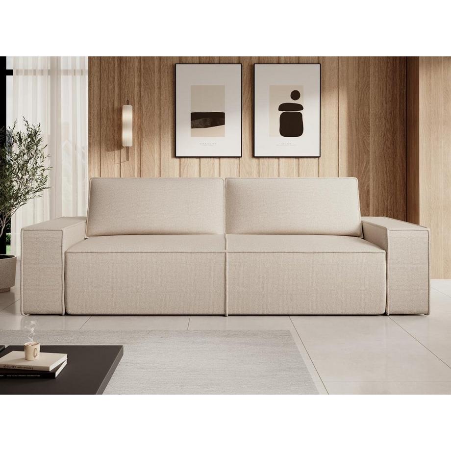 Vente-unique Canapé 4 places convertible en tissu texturé beige AMELIA  