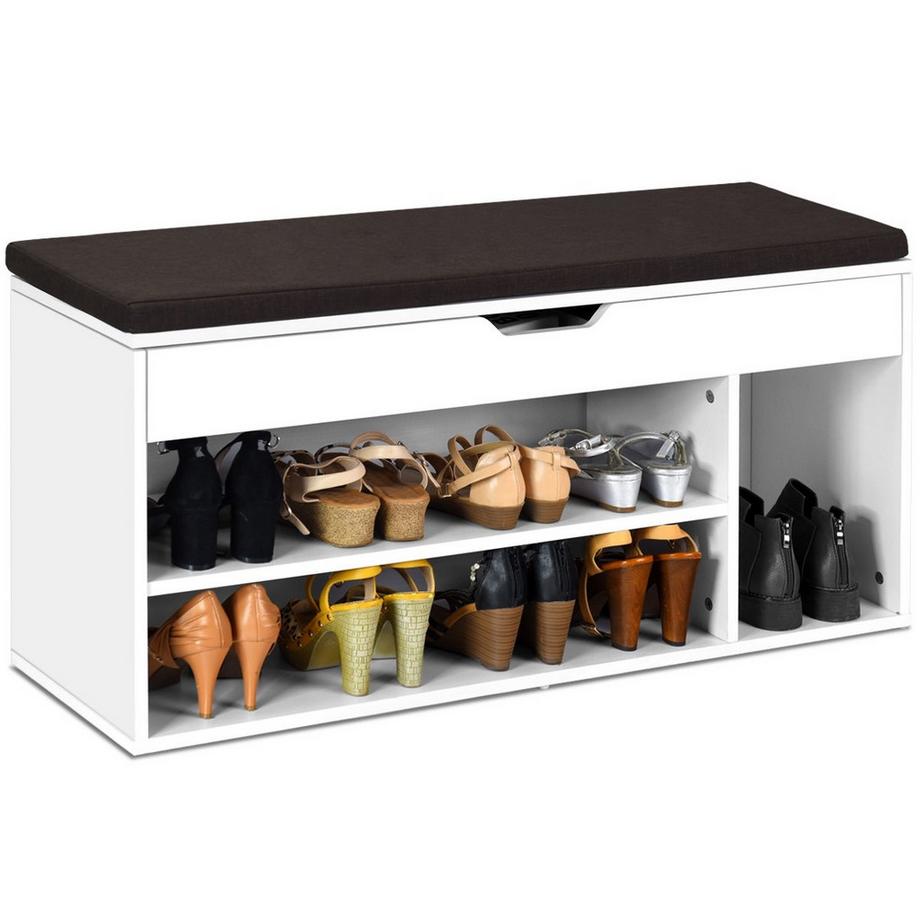 Northix Banc à chaussures commode à chaussures étagère à chaussures avec coussin d'assise bois 104 x 48 x 30 cm blanc/blanc naturel  