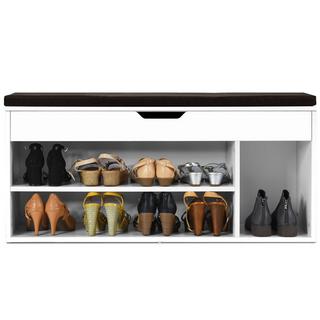 Northix Schuhbank Schuhkommode Schuhablage mit Sitzkissen Holz 104 x 48 x 30 cm Weiß/Natur-Weiß  