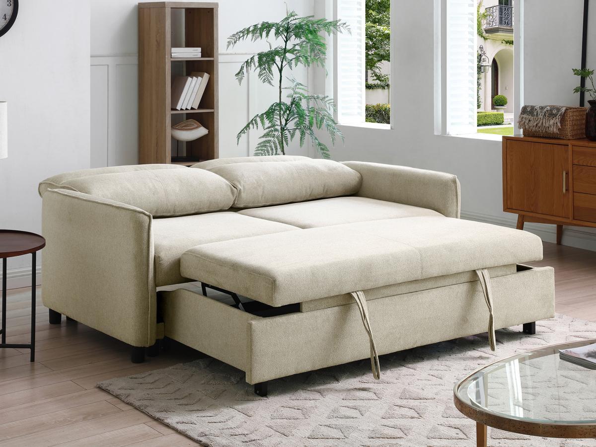 Vente-unique Canapé 3 places convertible en tissu beige IPANEDA  