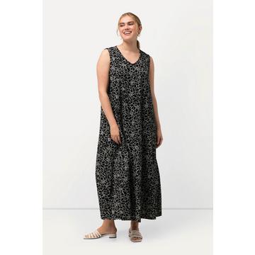 Robe maxi sans manches. Imprimé, décolleté en V et silhouette en A évasée.