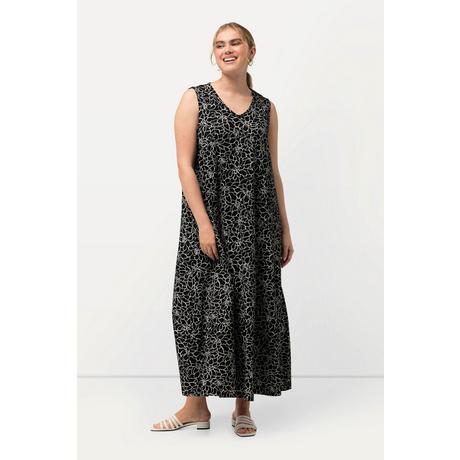 Ulla Popken  Maxikleid, gemustert, A-Linie, V-Ausschnitt, ärmellos 