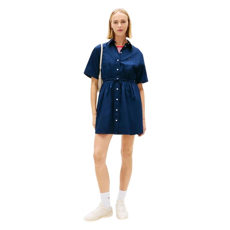 TOMMY JEANS Hemdblusenkleid mit Kurzarm und Kordelzug  