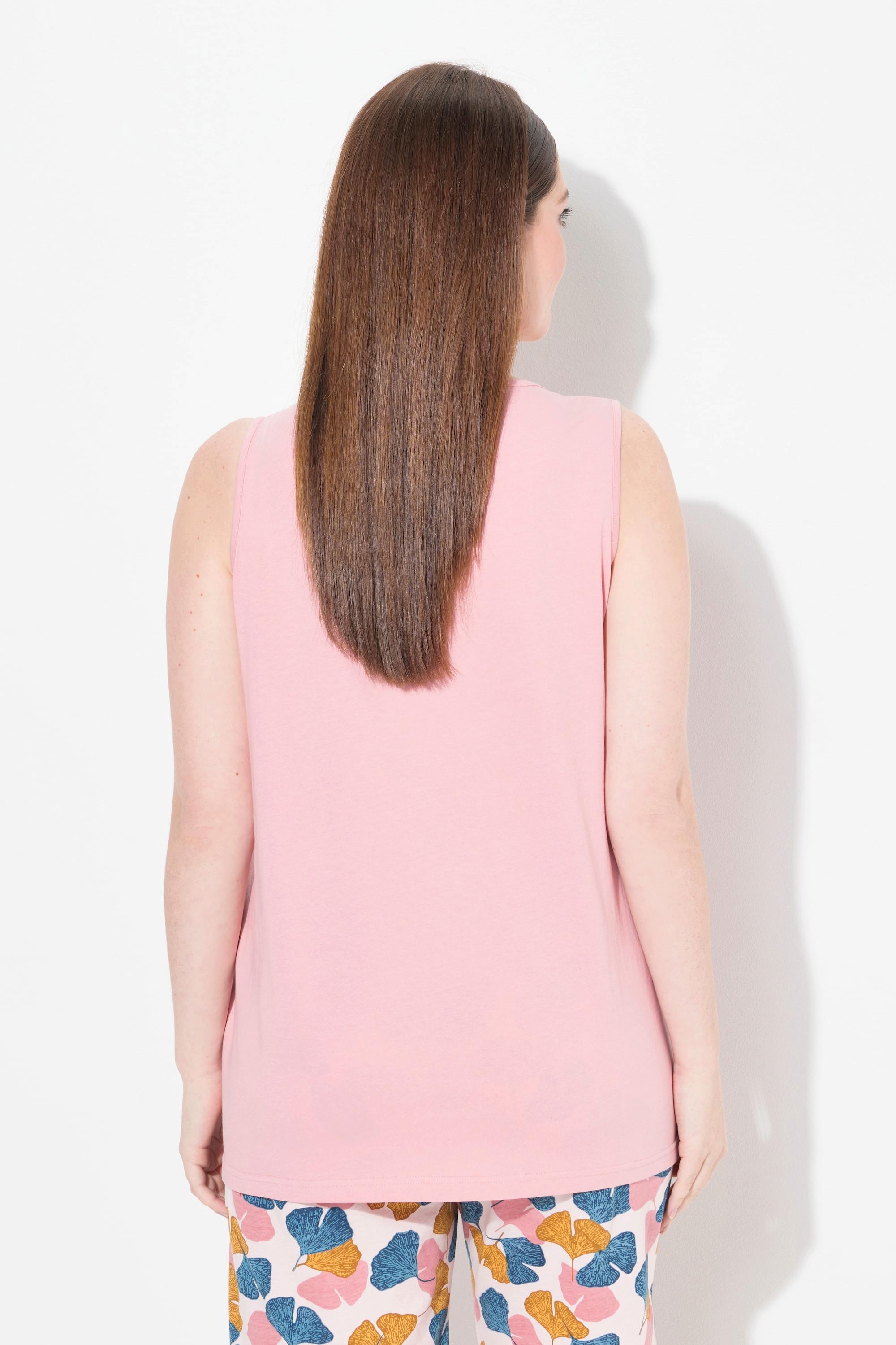 Ulla Popken Top pigiama nervature scollo rotondo senza maniche  