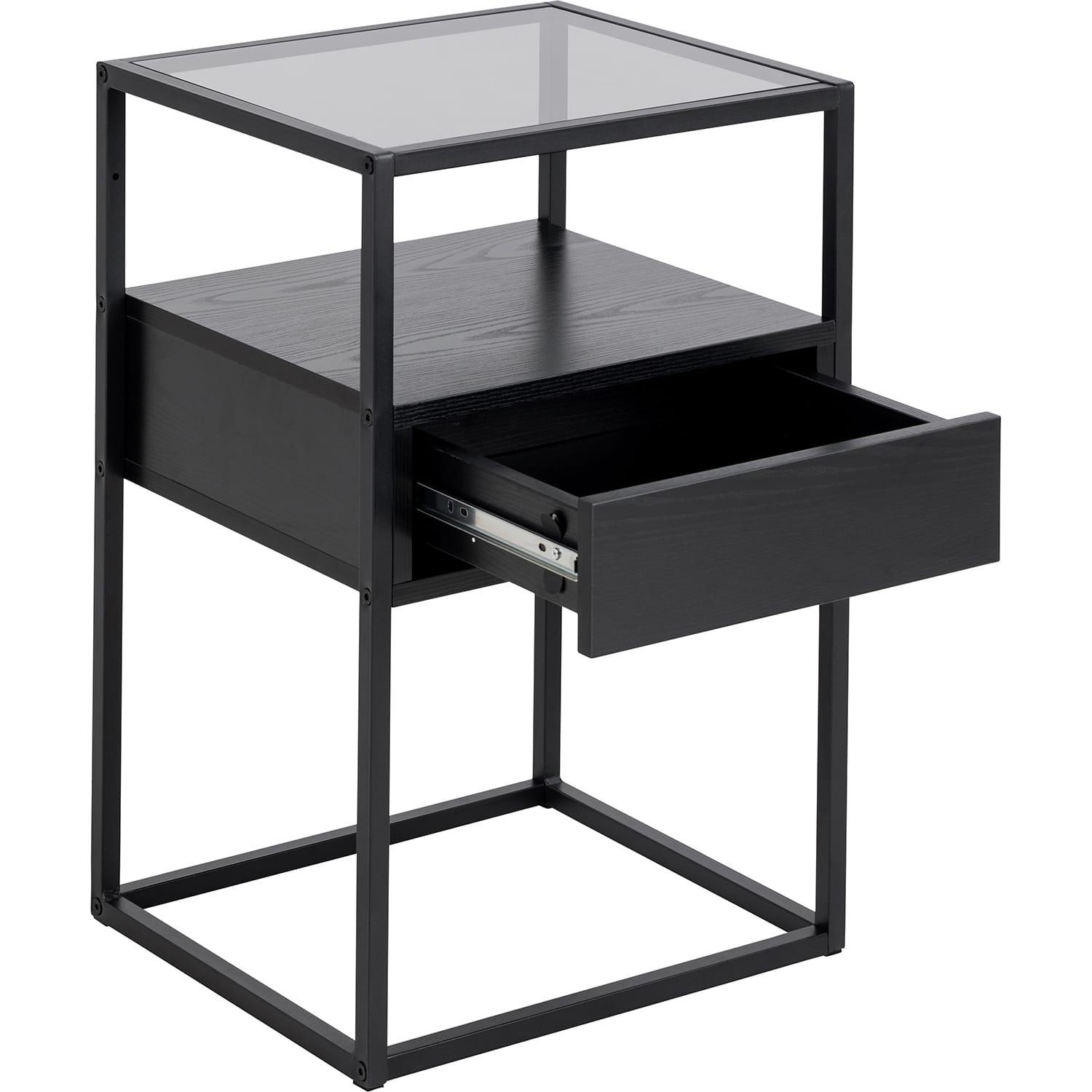 mutoni Table de nuit Randall verre noir 40x35  