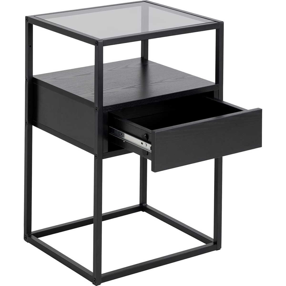 mutoni Table de nuit Randall verre noir 40x35  